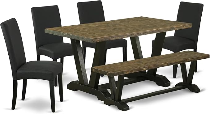 East West Furniture V676DR124-6 6 Piece Dining Set Contains a Rectangle Dining by EastWestFurniture