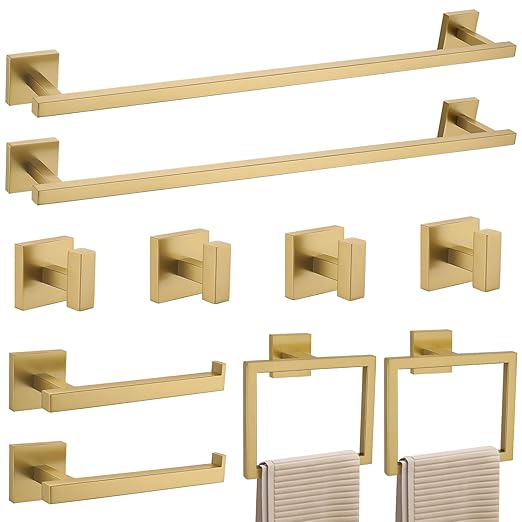 YACVCL Towel Bar Set 10-Piece Brushed Gold Bathroom Hardware Set, 23.6 Inch by YACVCL