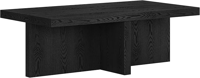 Henn&Hart 44" Rectangular Wood Pedestal Low-Profile Coffee Table by HennHart