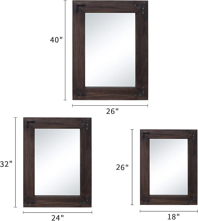 YOSHOOT Rustic Wooden Framed Wall Mirror, Natural Wood Bathroom Vanity Mirror - Image 6