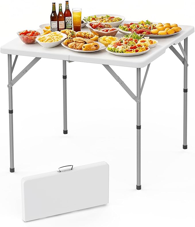 HLPB 34'' Square Folding Card Table, Fold-in-Half Portable Dining Table by HLPB