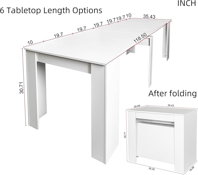 KEIKI 20"-118.5" L Extendable Foldable Dining Room Table - Image 2