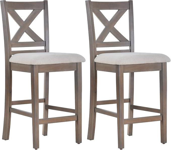 COLAMY Wooden Bar Stools Set of 2, Counter Height Bar Stools, Mid Century - Image 2
