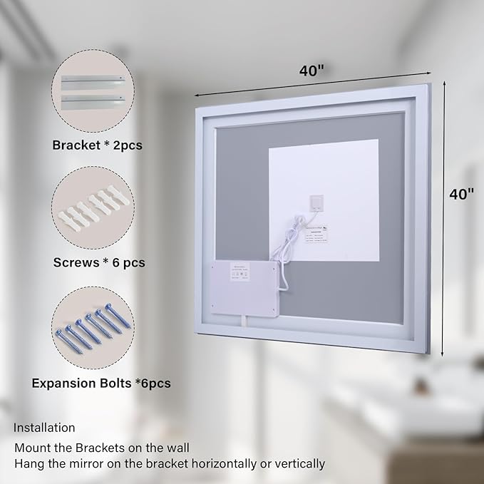 40"x 40" LED Bathroom Mirror, Backlit + Front Lit, LED Bathroom Mirror - Image 3