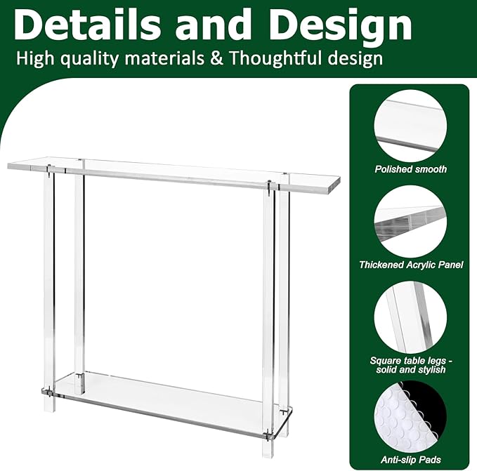Acrylic Narrow Console Table for Entryway 7.6" D x 39.4" W x 31.5" H Clear - Image 4