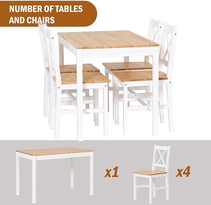 SogesPower Dining Table Set for 4, Wood Rectangular Kitchen Dining Table Set - Image 4