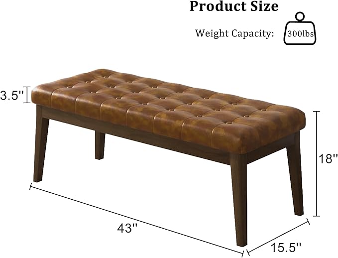 End of Bed Bedroom Bench, Faux Leather Upholstered Tufted Bench - Image 2