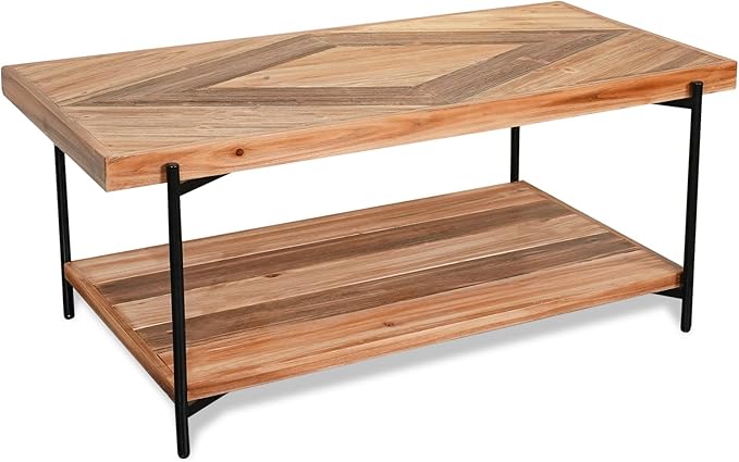 CONSDAN StoneCreek Coffee Table, Solid Fir Wood & Metal Frame, 2-Tier by CONSDAN