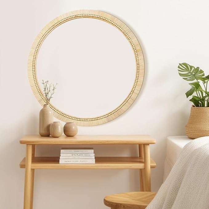 ULIKE Round Rattan Mirror, Bathroom 30 Inch Rustic Farmhouse Wall Decor - Image 8