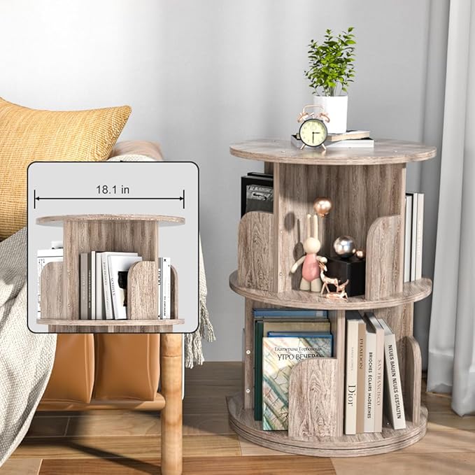 Nidouillet Small Rotating Bookshelf, 2 Tier Revolving Bookcase 360° Display - Image 7