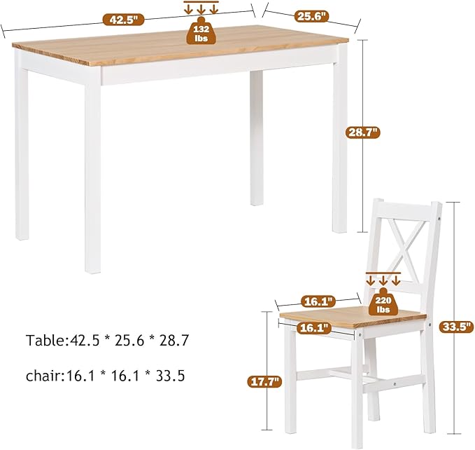 soges Dining Table Set for 4, 42.5 inch Pine Wood Dining Room Table - Image 6