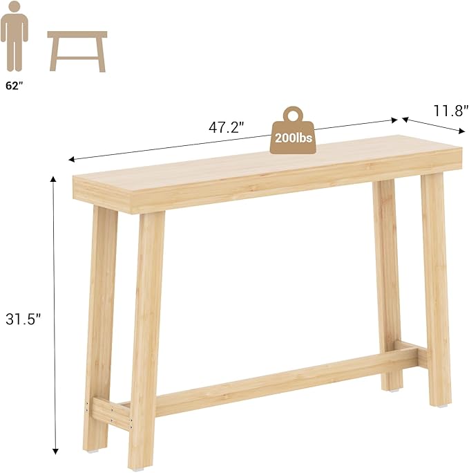 Bamboo Wood Entryway Table 47.2" Console Table, Narrow Sofa Table - Image 2