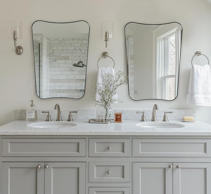 ANDY STAR Brushed Nickel Mirror, 24x32 Inch Bathroom Scalloped Mirror, - Image 3