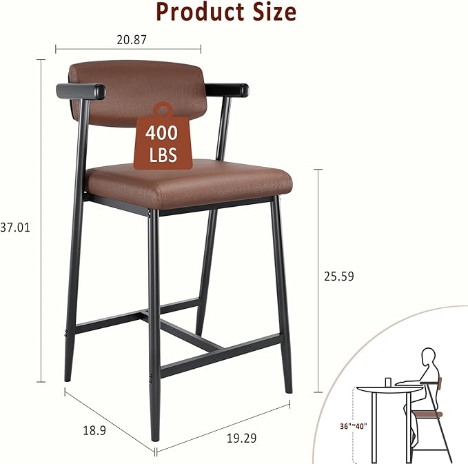 GarveeHome Bar Stools Set of 2, 26.5" Upholstered Counter Height Bar Stools - Image 2