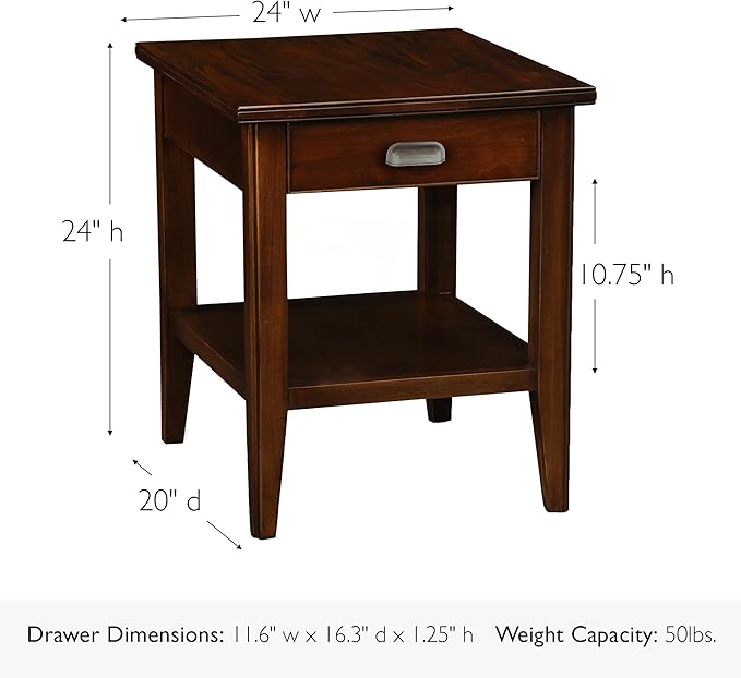 Leick Home Laurent End Table, Solid Wood, 1 Storage Drawer, Bottom Display Shelf - Image 3