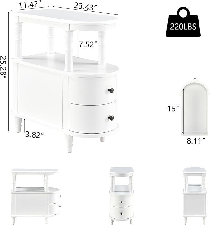 2 Set of Wood End Table with 2 Drawers and Storage Shelf, Narrow Sofa Side Table - Image 2