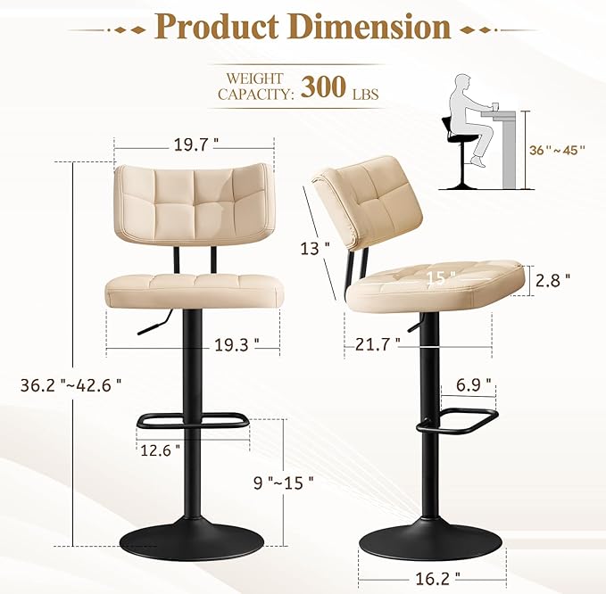 Furniliving Upholstered Bar Stools Set of 4, Faux Leather Swivel Bar Stools - Image 2