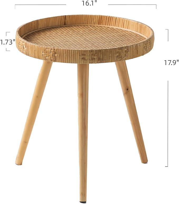 Round Rattan Side Table for Small Spaces, Boho Circle End Table Coffee Table - Image 3