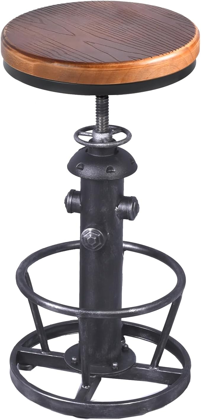 Topower Antique Industrial Round Bottom Adjustable Height Cafe Coffee Retro by Topower