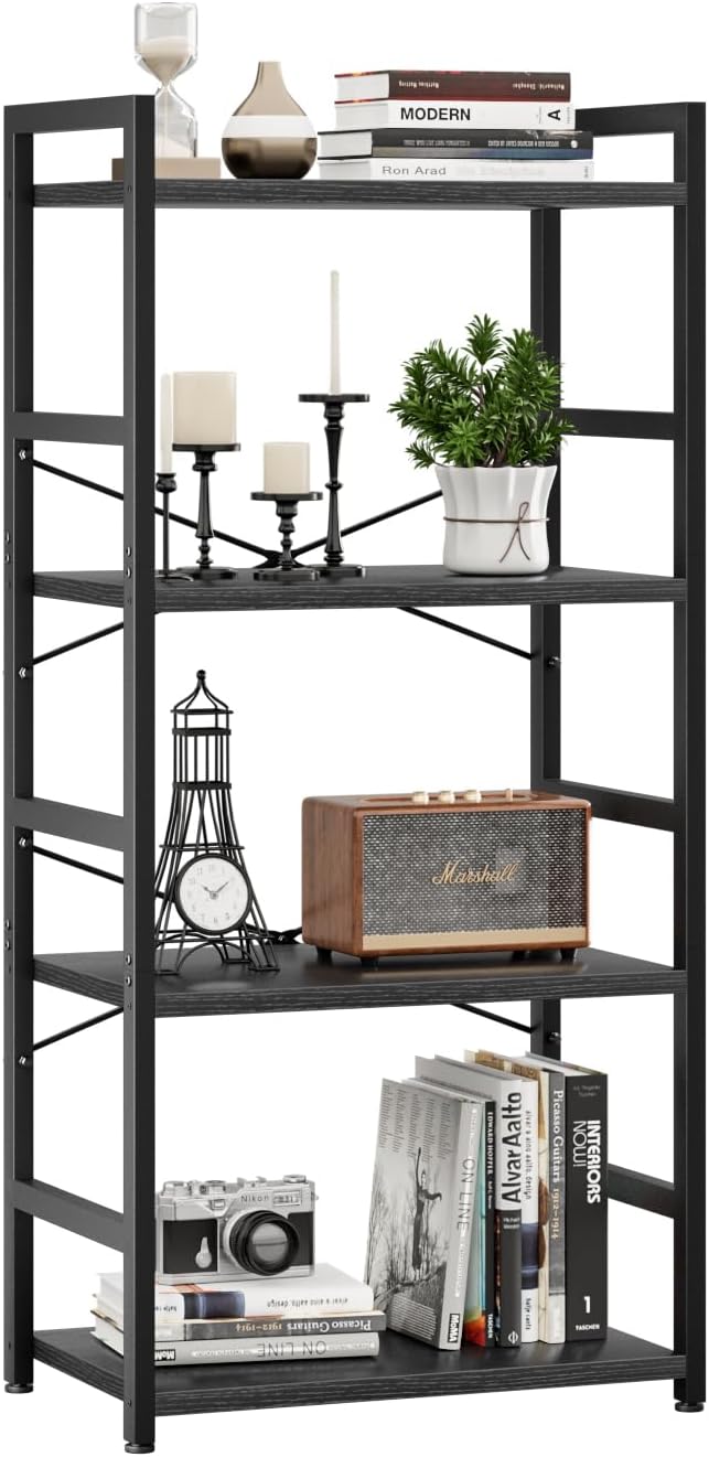 NUMENN 4 Tier Small Bookshelf, Industrial Bookcase Shelf Storage Organizer by NUMENN