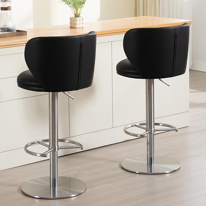 Black Titanium Stainless Steel Bar Stools, Grade Modern Leather Bar Chair - Image 4