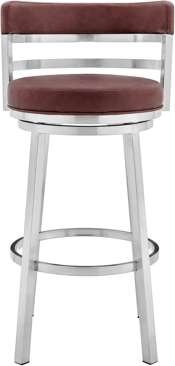 Armen Living Titana 26" Counter Height Swivel Red Faux Leather and Brushed - Image 4