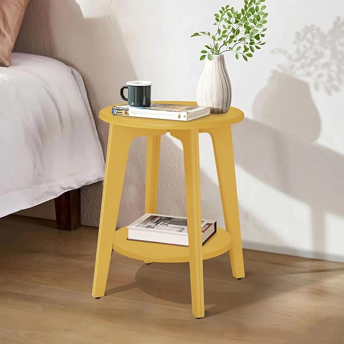 Round Side Table Gold Wooden End Table - Image 2