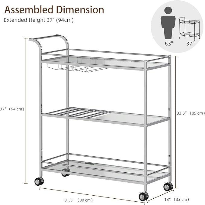 Bar Cart Silver, Home Bar Serving Cart, Modern Bar Cart - Image 6