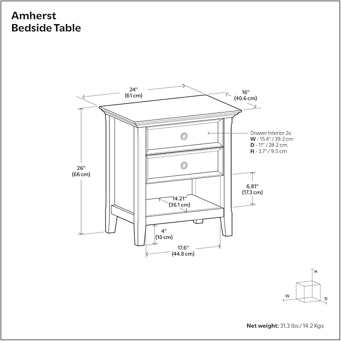 SIMPLIHOME Amherst Solid Wood 24 Inch Wide Traditional Bedside Nightstand Table - Image 3