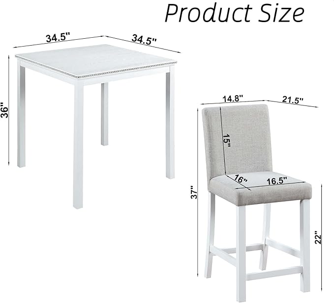 Dining Table Set for 4, Counter Height, Includes 4 Upholstered Chairs for Living - Image 2