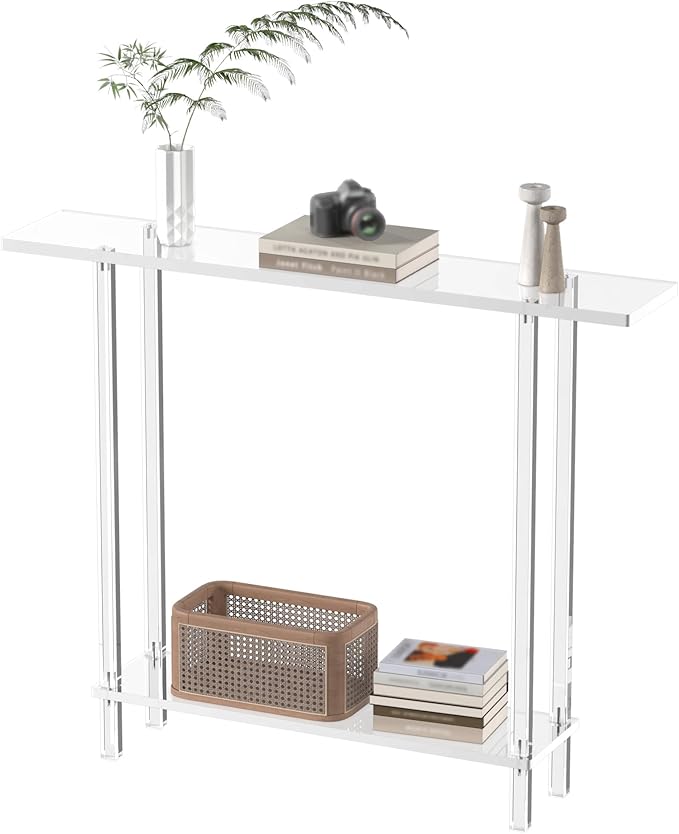Acrylic Narrow Console Table for Entryway, 7.6" D x 39.4" W x 31.5" H, Square by CRTERICX