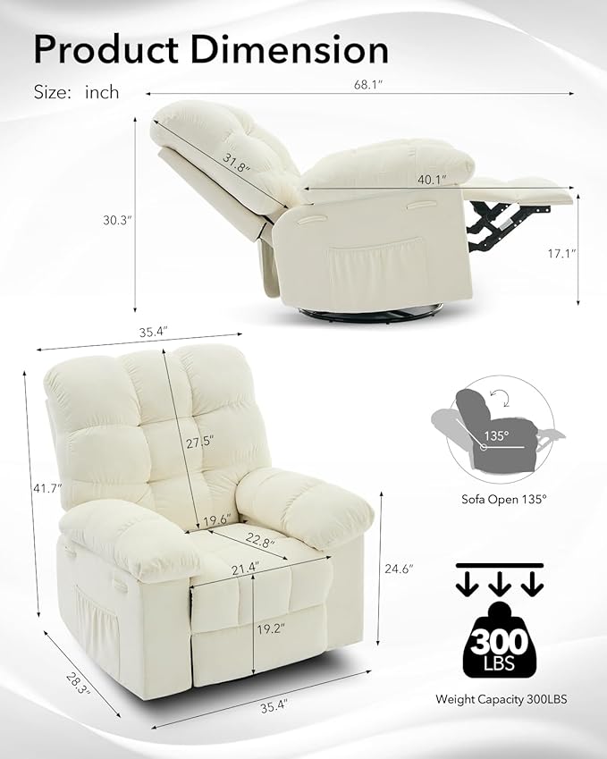 Rocking Recliner Chair, 360° Swivel Rocker Chair - Image 3