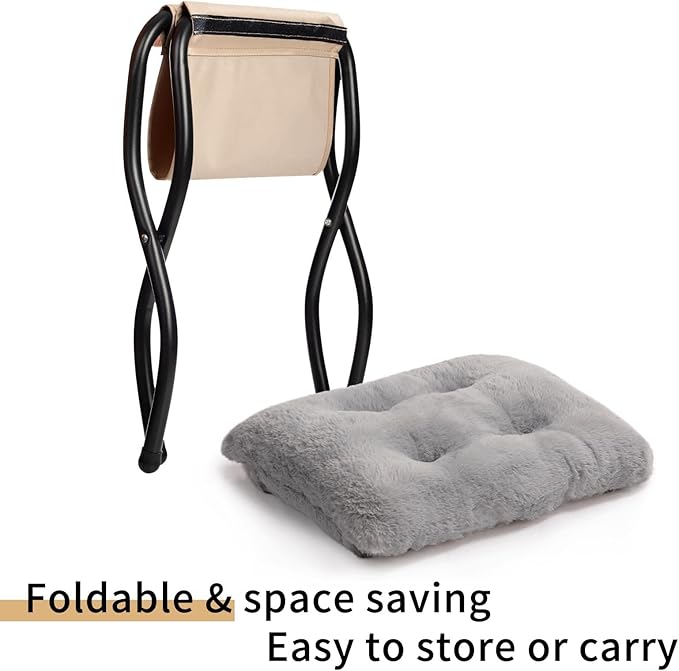 HollyHOME 15" Folding Footrest Stool, Upholstered Small Foldable Ottoman - Image 8