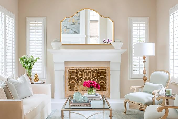 Chende Large Gold Mirror with Arched Top, Modern Decorative Mirror with Wooden - Image 7
