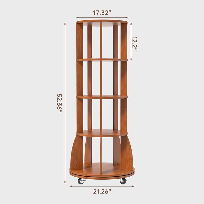4 Tier Rotating Bookshelf with Brake Wheels, 360° Spinning Bookcase, Vertical - Image 6
