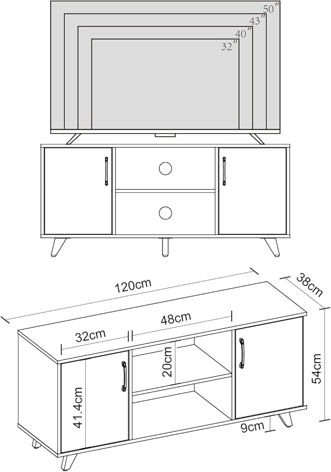 Panana TV Stand for TV up to 50 Inches, 2 Doors Entertainment Center - Image 2