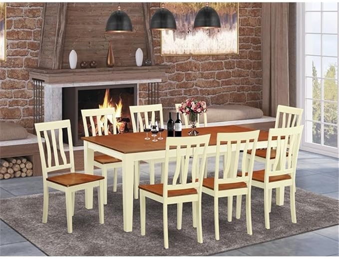East West Furniture QUAN9-WHI-W 9 Piece Dining Room Furniture Set Includes a - Image 2