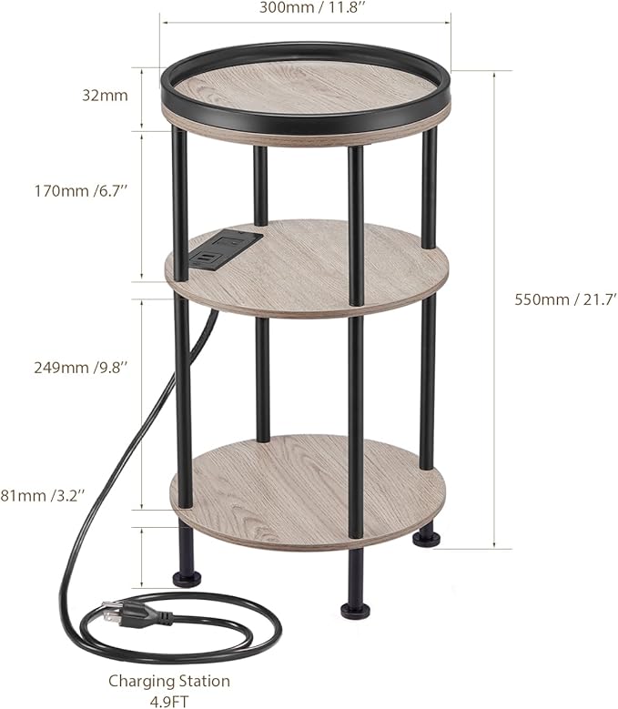 Small Round Side Table with Charging Station - Image 3
