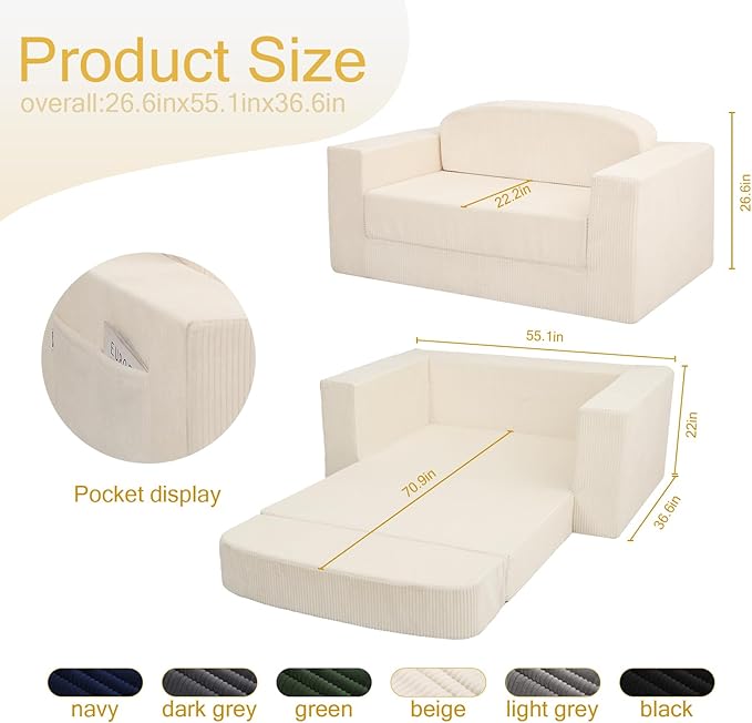 MeMoreCool Convertible Sofa Bed, Pull Out Loveseat Sleeper Sofa Beige, Small - Image 3