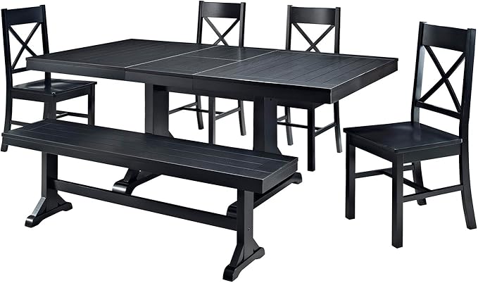Walker Edison 6-Piece Black Solid Wood Dining Set - Image 3