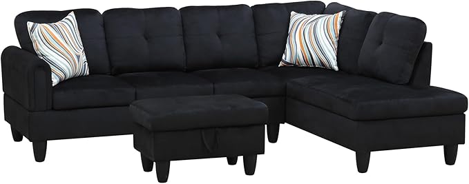 Couches for Living Room Modern L Shaped Couch Comfy Flannel Fabric 3 Pieces - Image 3