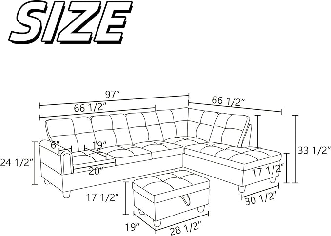 NAYSAYE Sectional Couch with Ottoman Storage, L Shaped Couch Sofa Furniture Sets - Image 2