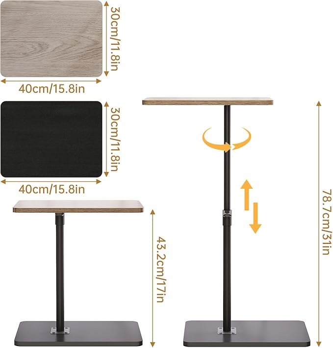 NiHome Minimalist Height Adjustable End Table, 360° Rotatable Sofa Armrest Side - Image 2
