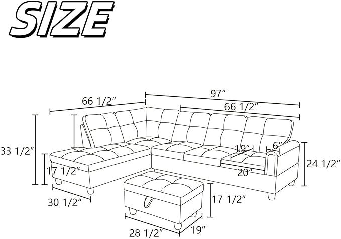 NAYSAYE Sectional Couch with Ottoman Storage, L Shaped Couch Sofa Furniture Sets - Image 2