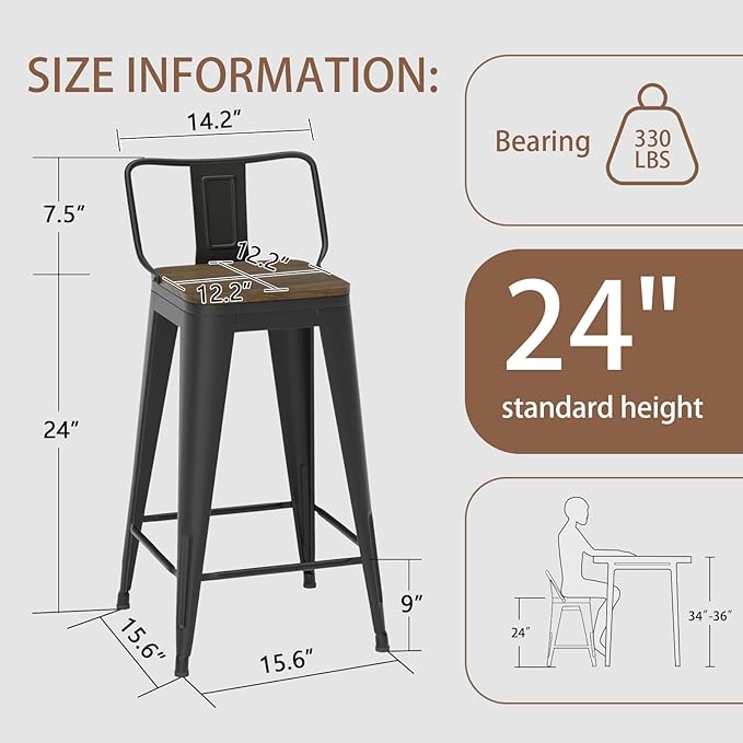 24 Inch Swivel Bar Stools Set of 4, Counter Height Bar Stools - Image 2