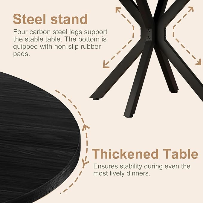 47 Inch Round Dining Table for 4, Modern Round Dinner Table Small Mid Century - Image 4