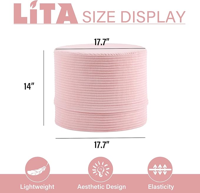LITA Round Stuffed Pouf Ottoman, Velvet Poufs - Image 2