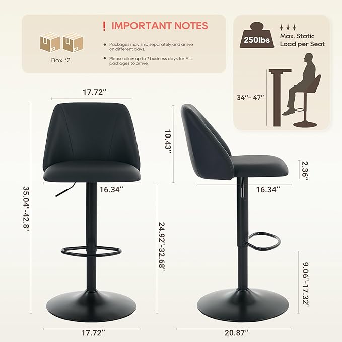 COLAMY Bar Stools Set of 4, Modern Swivel Bar Chairs, Adjustable PU Leather - Image 2