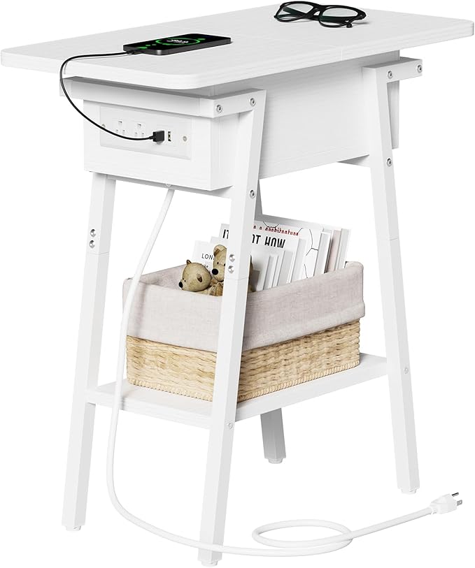 End Table with Charging Station, Flip Top Side Table with USB Ports and Outlets by Asgolion