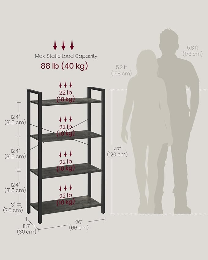 VASAGLE 4-Tier Bookshelf, Bookcase - Image 3